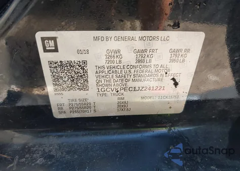 2018 Chevrolet Silverado 1500 Custom из США, поврежденный, VIN 1GCVKPEC1JZ241221